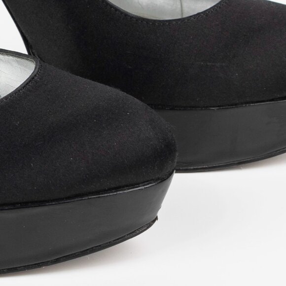 Bebe Black Satin & Patent faux Leather Stiletto Heel Pumps sz 7.5 M - Picture 11 of 13